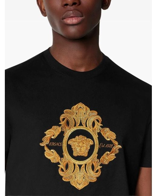 Versace Black Architectural Baroque-Embroidered T-Shirt for men