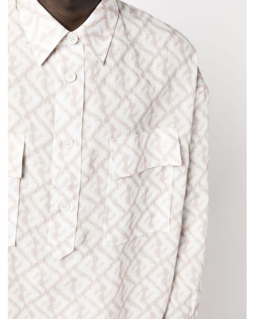 Chemise en lin à motif monogrammé Fendi pour homme en coloris White