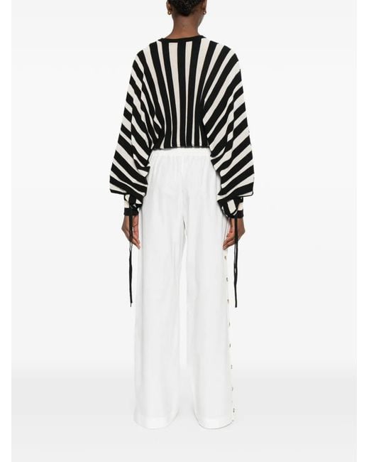 Zimmermann White Striped Balloon-Sleeve Top