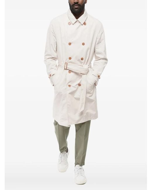 Brunello Cucinelli White Double-Breasted Belted Trench Coat for men