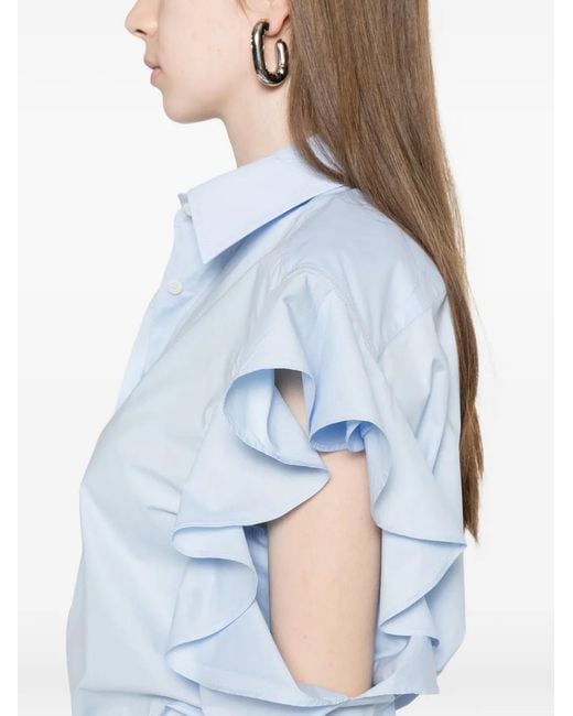 Moschino Blue Light Ruffle Cut-Out Top