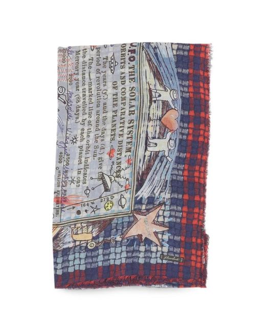 Faliero Sarti Blue Graphic-Print Fringed Scarf