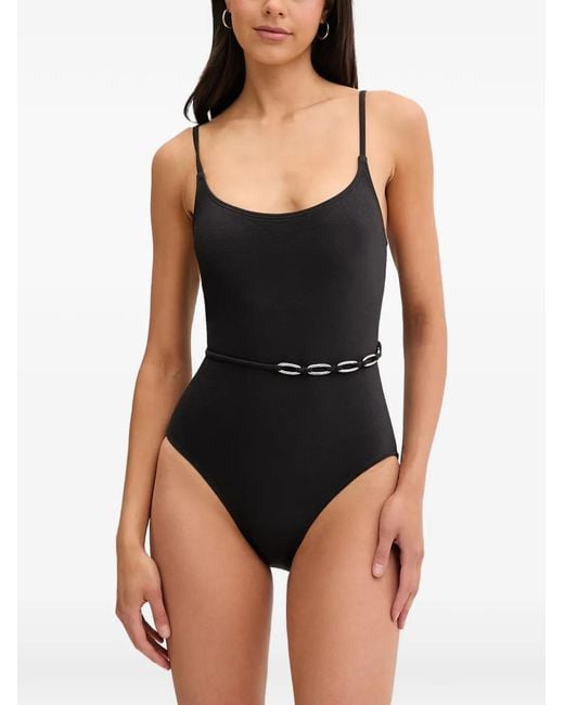 MICHAEL Michael Kors Black Belted Scoop-Neck Swimsuit