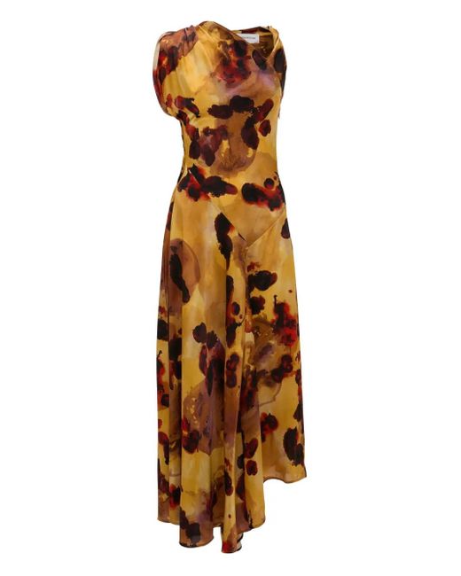 Vestido asimétrico con estampado floral Victoria Beckham de color Metallic