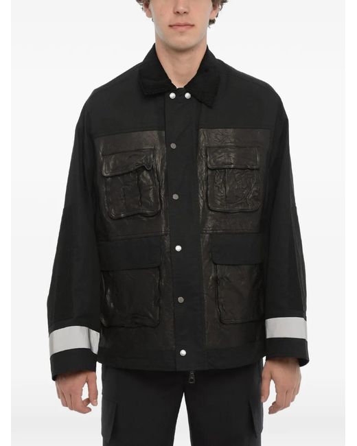 Neil Barrett Black Leather-Panelled Ribbed-Collar Shirt Jacket for men