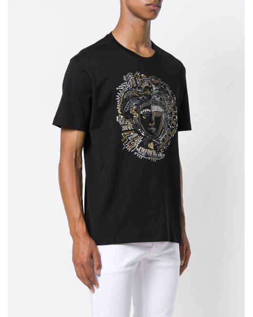 T-shirt à broderie Medusa et strass Versace pour homme en coloris Noir |  Lyst