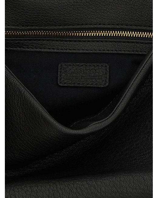 Pinko Black Love Birds Leather Shoulder Bag