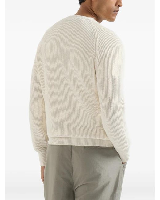 Brunello Cucinelli White Pull À Côtes Anglaises En Coton Malfilé Avec Manches Raglan for men