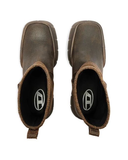 DIESEL Brown Ankle Boots With Distressed Leather for men