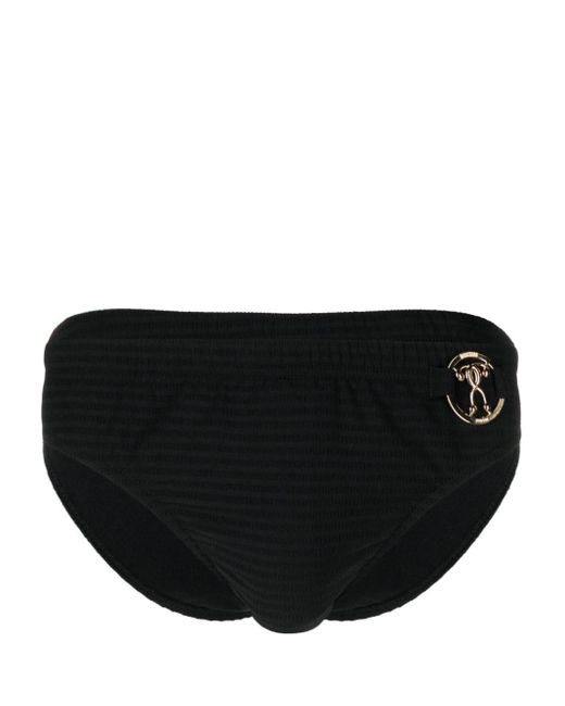 Moschino Gerippte Badehose mit Logo-Schild in Black für Herren