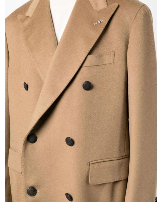 Tagliatore Natural Brown Double-breasted Coat for men