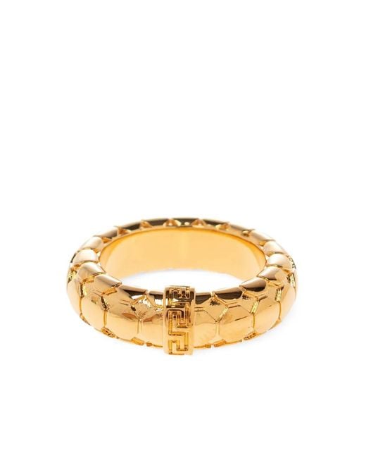 Anello Con Motivo Greca Inciso di Versace in Metallic