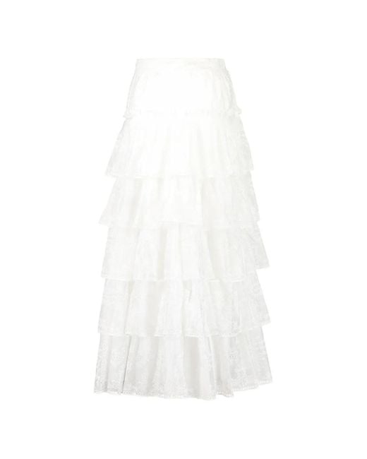 Aje. White Merrit Tiered Embroidered Maxi Skirt