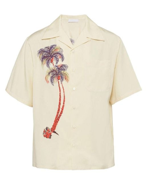 Prada White Tropical-print Silk Shirt for men