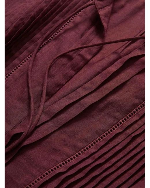 Veronica Beard Red Sawyer Pintuck-Pleated Tassel-Tie Blouse