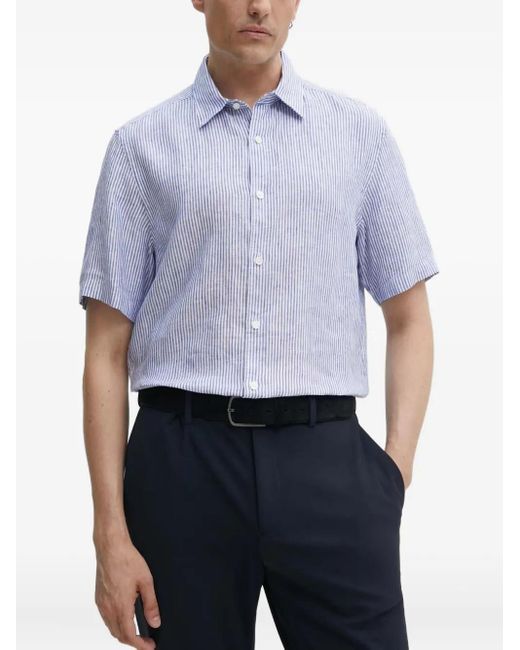Theory Blue Striped Short-Sleeve Shirt for men