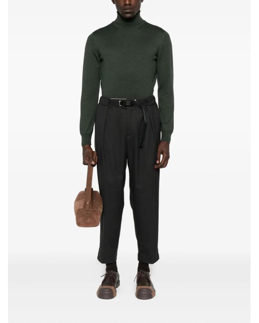 White Sand Black Pleated Drawstring Trousers for men