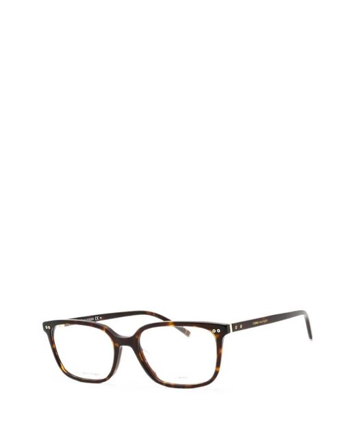 Tommy Hilfiger Black Tortoiseshell-Effect Rectangle-Frame Glasses for men