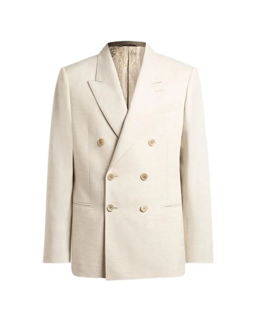 Etro White Double-Breasted Peak-Lapels Blazer for men