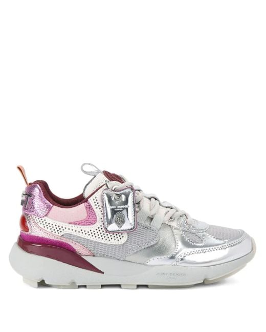 Kurt Geiger Kurt Runner Metallic Leather Mesh Sneakers White