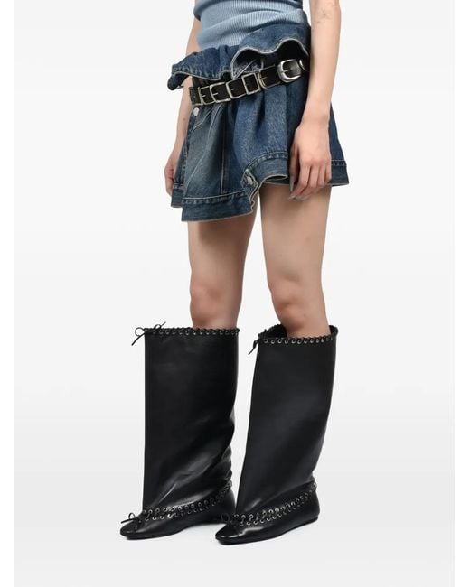 August Barron Blue Belted Asymmetric Mini Skirt