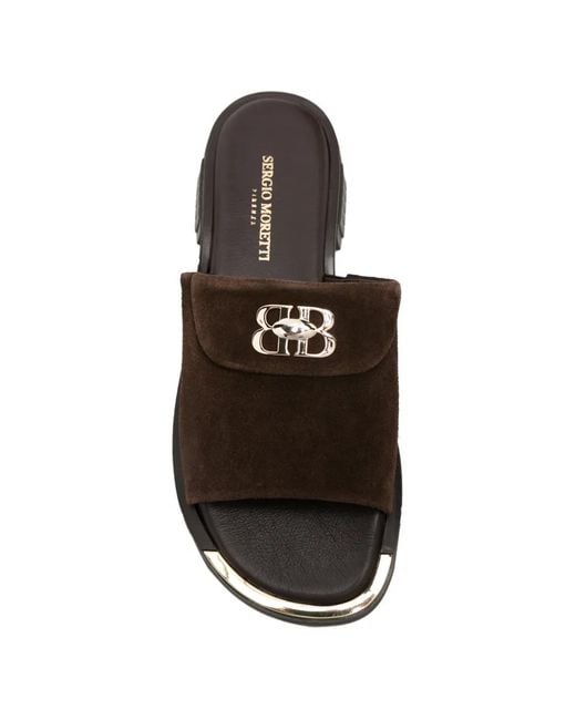 SERGIO MORETTI FIRENZE Brown Logo-Plaque Suede Sandals