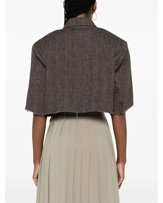 Uma Wang Black Herringbone-Pattern Wool Cropped Blazer