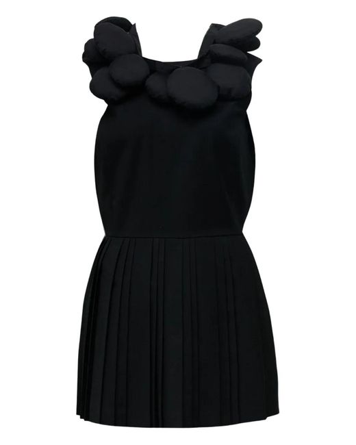 Pushbutton Black Pleated Mini Dress