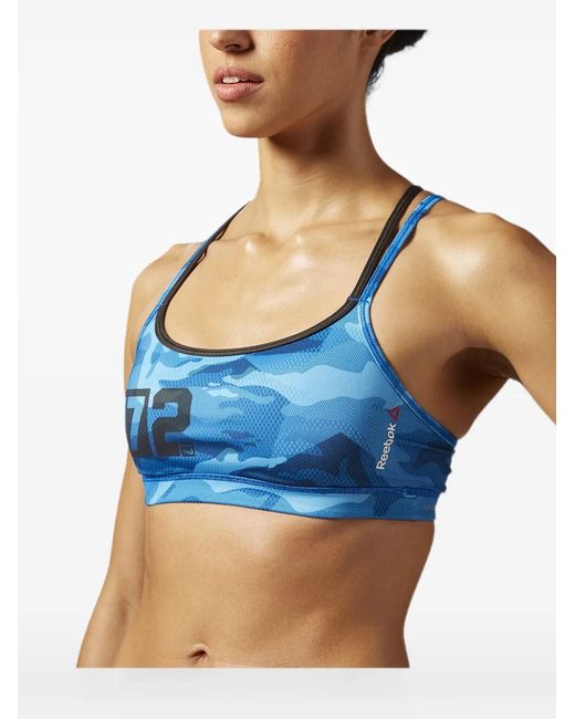 Reebok Blue Camouflage-Print Sports Bra