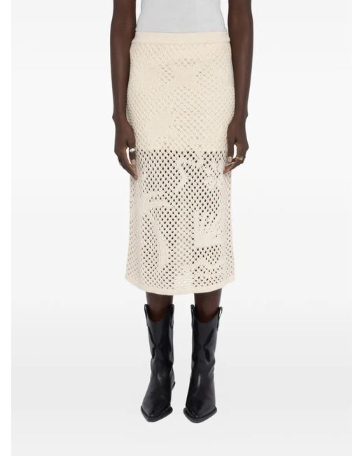 Zadig & Voltaire Natural Open-Knit Midi Skirt