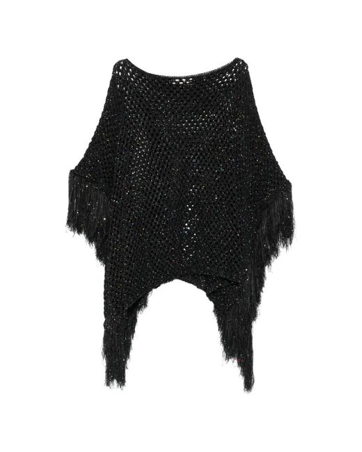 Akep Black Sequin-Embellished Fringed Poncho