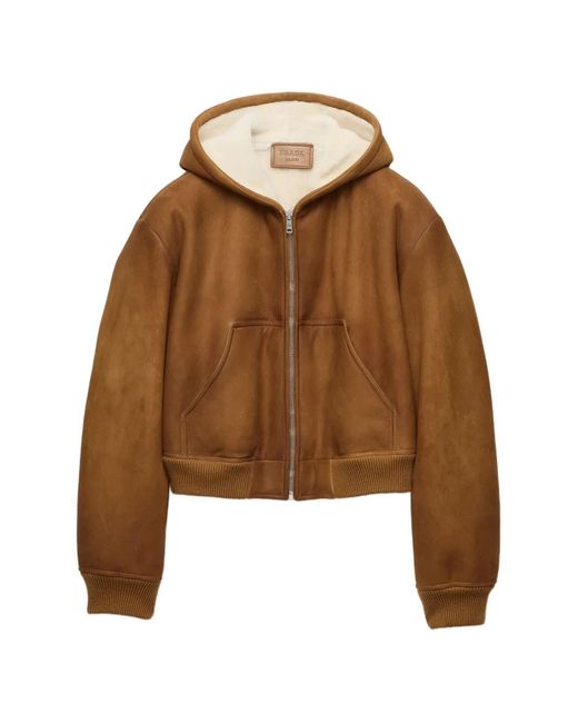 Prada Brown Hooded Shearling Jacket