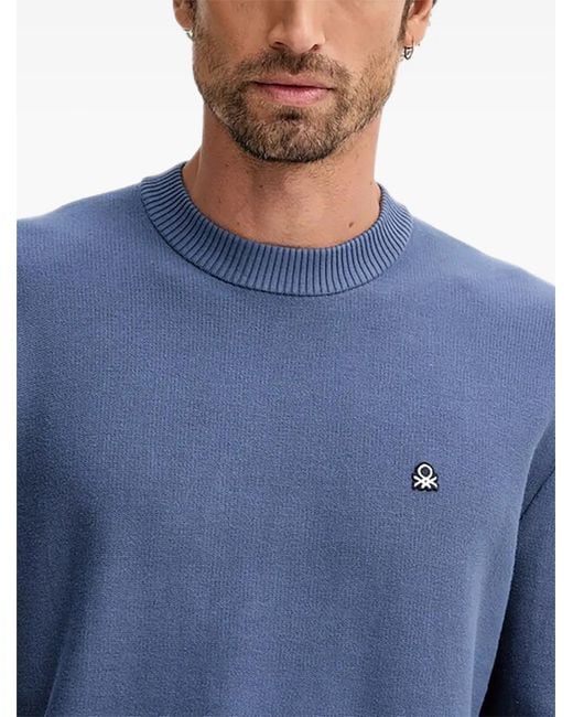 Benetton Blue Logo Round-Neck Jumper for men