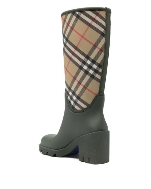 Burberry Green Marsh Check-Pattern Block-Heel Boots