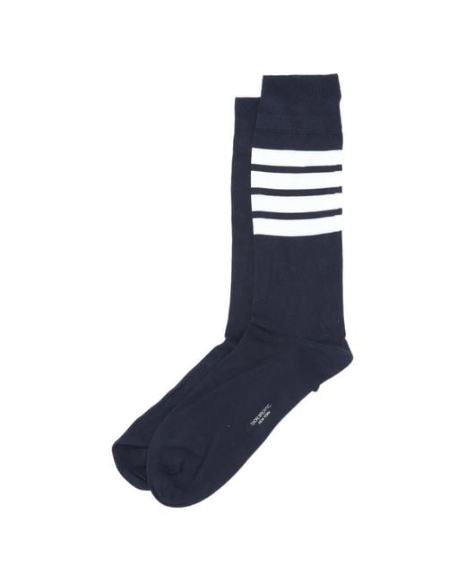 Thom Browne Black Lightweight Cotton 4-Bar Mid-Calf Socks for men