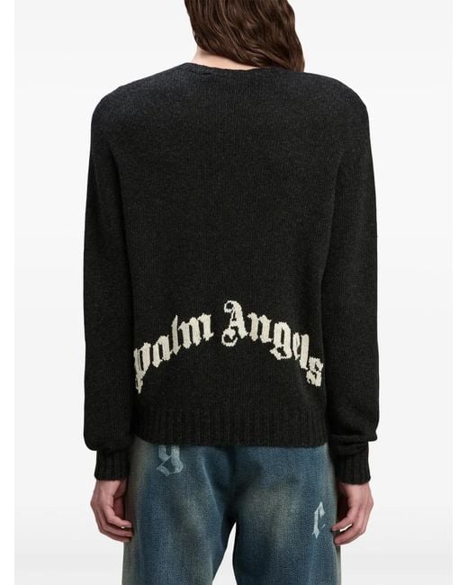 Palm Angels Black Sweater With Intarsia Logo for men