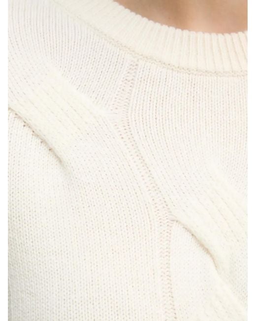 Benetton White Cable-Knit Crew-Neck Sweater