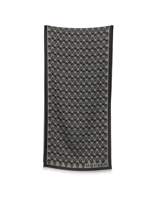 McQueen Gray Skull-Pattern Fringed Scarf for men