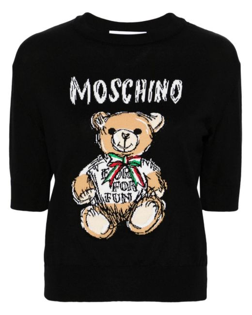 Moschino Black Teddy Bear-intarsia Cropped Jumper