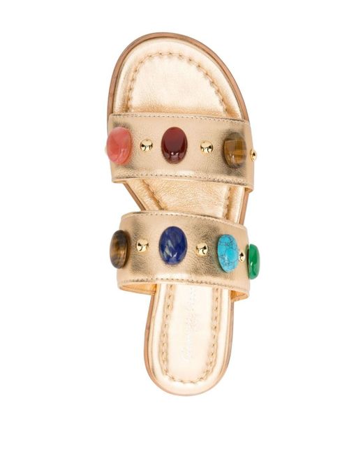 Gianvito Rossi Multicolor Beaded Flat Leather Slides