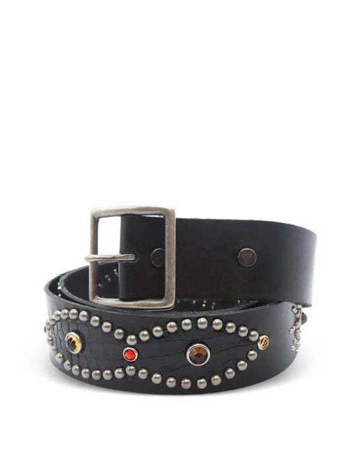 HTC Black Stud-Embellished Crystal-Embellished Belt for men