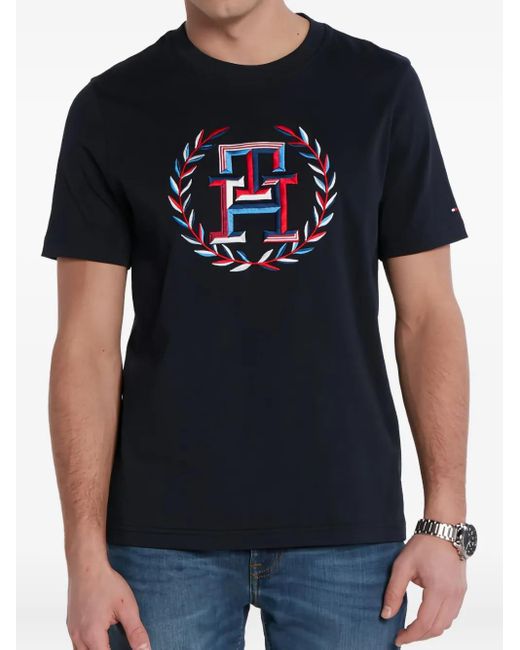 Tommy Hilfiger Black Logo-Embroidered T-Shirt for men