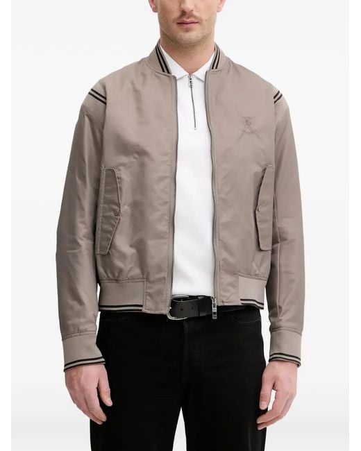 ARMANI EXCHANGE Gray Logo-Embroidered Bomber Jacket for men