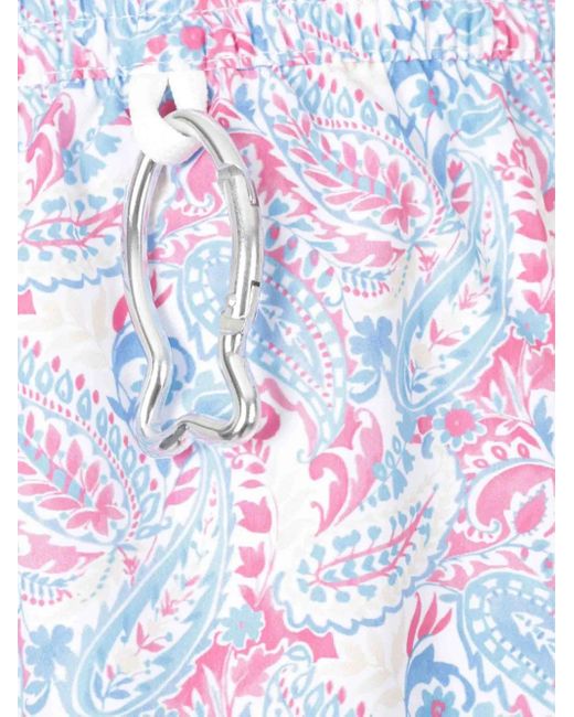 Fedeli Blue Floral-Print Swim Shorts for men