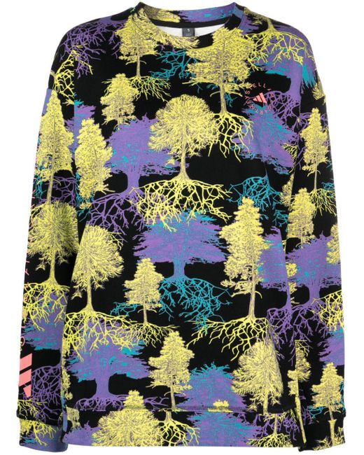 Adidas By Stella McCartney Purple Botanical-print Organic Cotton Sweatshirt