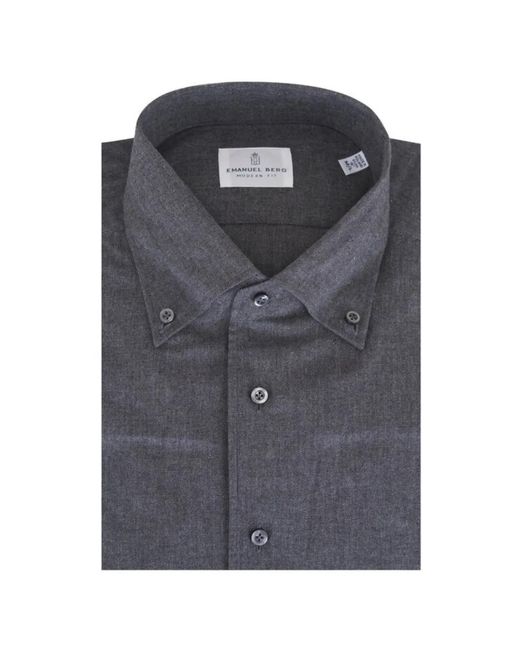 Emanuel Berg Gray Buttoned-Collar Shirt for men
