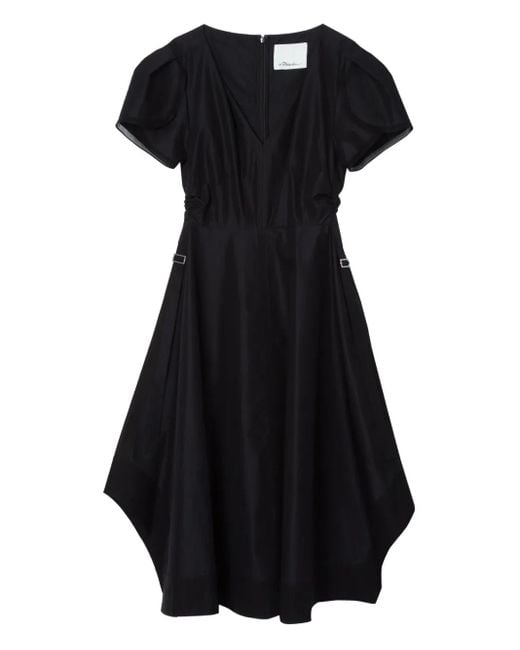 3.1 Phillip Lim Midi-Jurk Met Pofmouwen En V-Hals in het Black