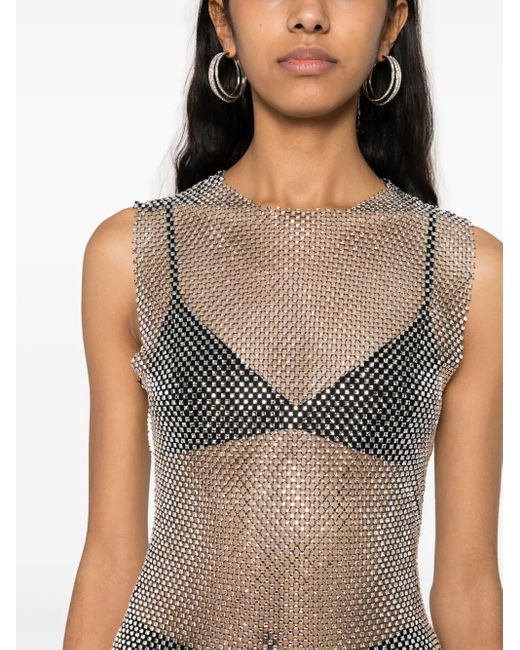 Philosophy Di Lorenzo Serafini Gray Rhinestone-Embellished Mesh Maxi Dress