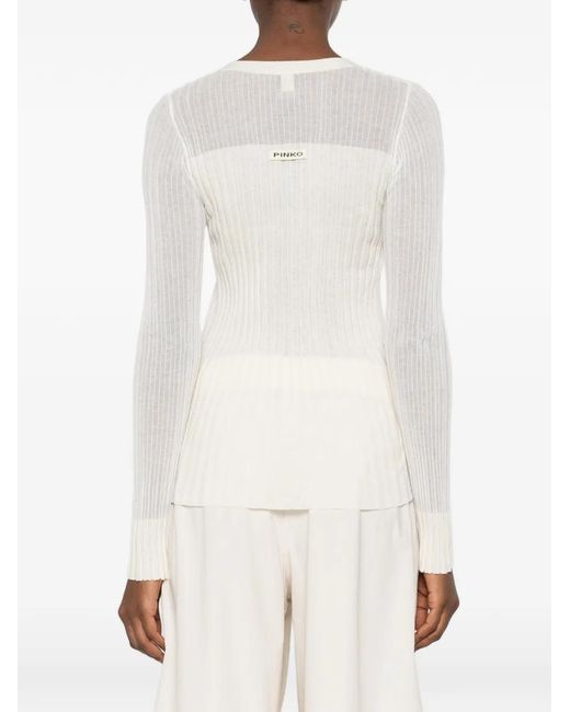 Pinko White V-Neck Cardigan