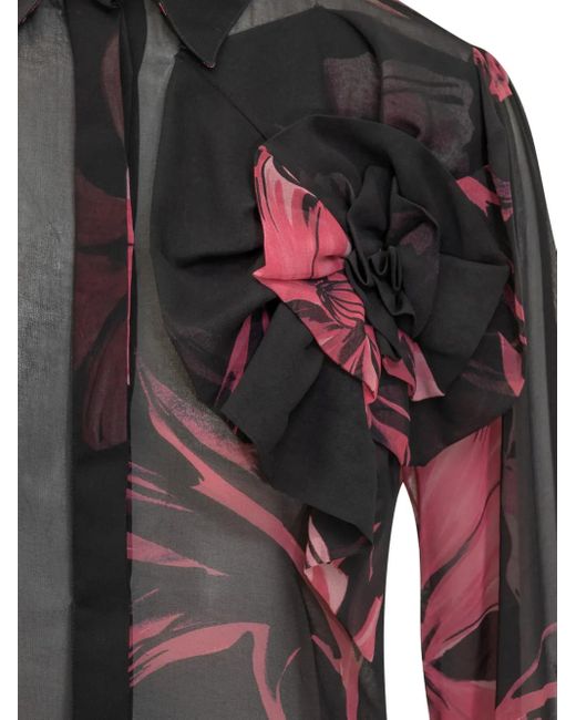La Petite Robe Di Chiara Boni Gray Maja Floral-Print Ruffled Shirt